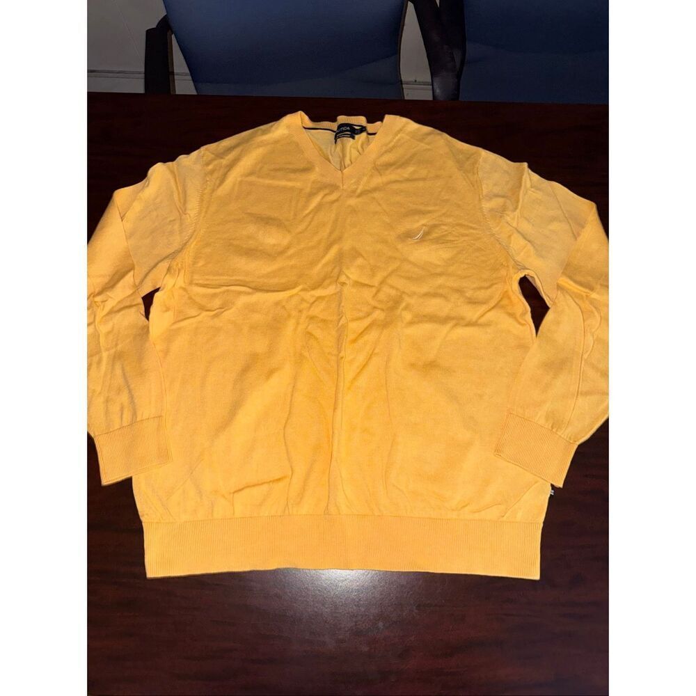 Nautica Mens Yellow Luxury Performance Long Sleeve V-Neck Sweater Size X-Large